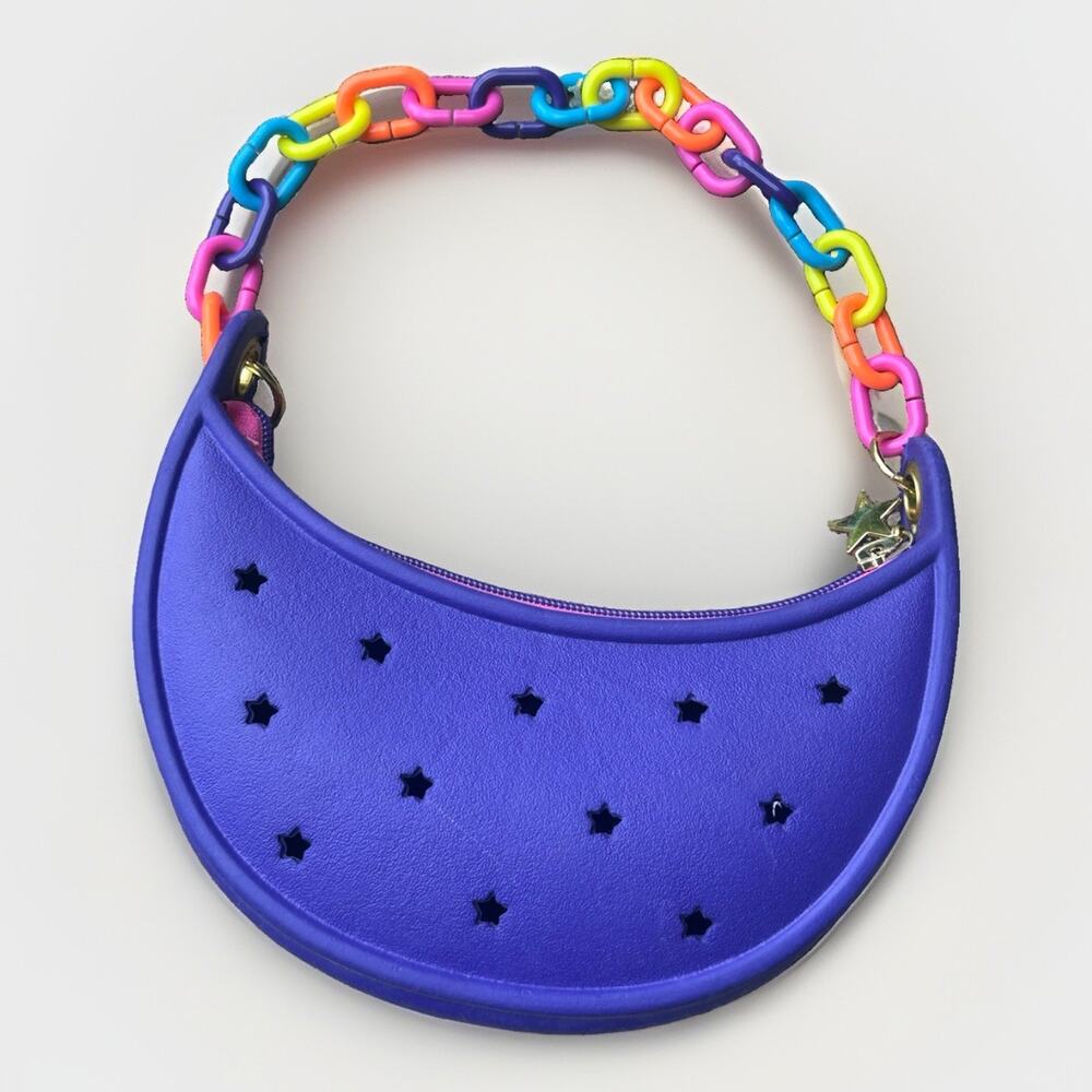 Crocs Kids Shoulder Bag Purple Rubber Silicone Colorful Plastic Chain Strap